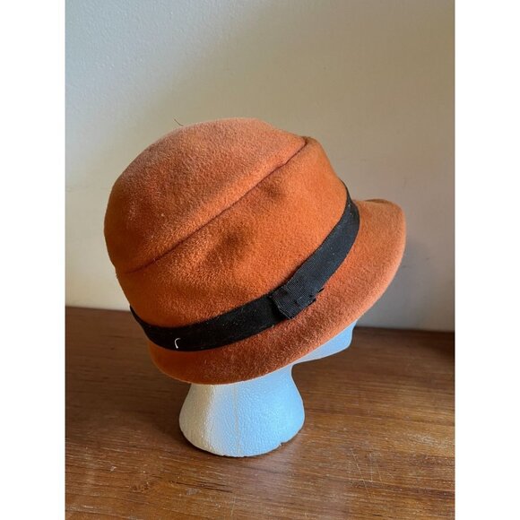 Vintage 40s Womens Felt Wool Hat Orange Brown Cloche Bowler main image 7